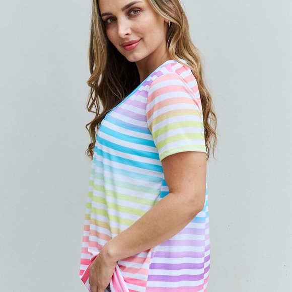Heimish Out And Proud Full Size Multicolored Striped V-Neck Short Sleeve Top - Picture 5 of 10